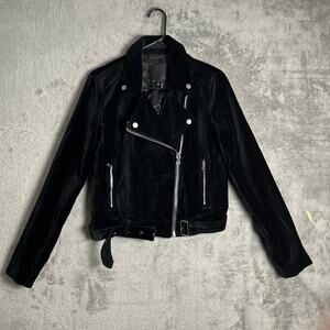 PAIGE Shanna Velvet Moto Jacket Black Velvet Cotton TENCEL Blend Grunge Goth XS